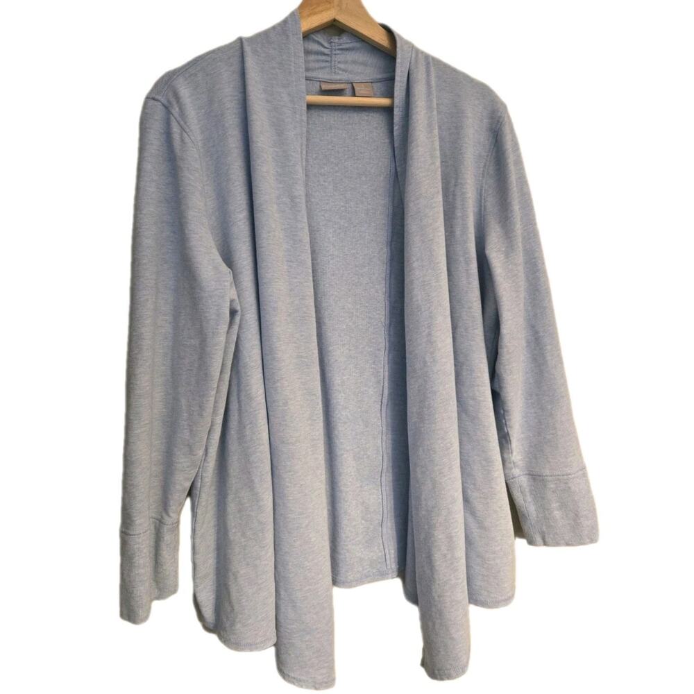 Chicos Zynergy Open Front Cardigan Cotton Light Heather Blue size 3 L/XL